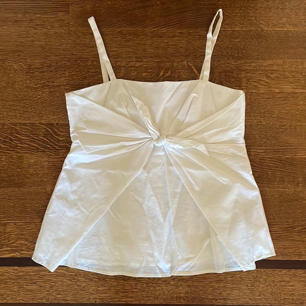 Cynthia Steffe White Lined  Spaghetti Strap Poplin Tank Zip Back Closure Size 6